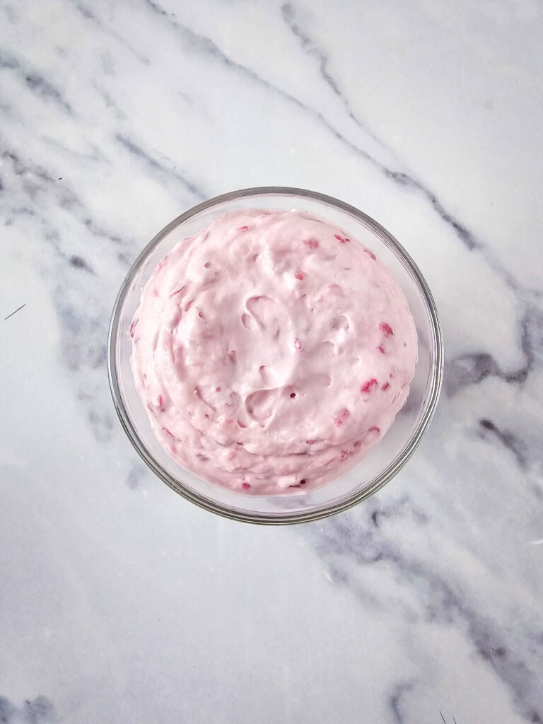 final cheesecake layer for no bake raspberry cheesecake parfait