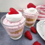 no bake raspberry cheesecake parfaits in a glass